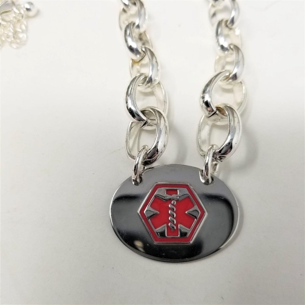 Medical Alert Silver Necklace Diabetic Chain Link - Picture 2 of 8